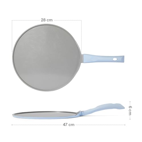 Image of Borosil Ceramic Vajra 28 cm Flat Dosa Tawa | Gas Stove & Induction Compatible, Dishwasher Safe | PFOA and PFAS Free Tava | 1 Year Warranty, Sky Blue