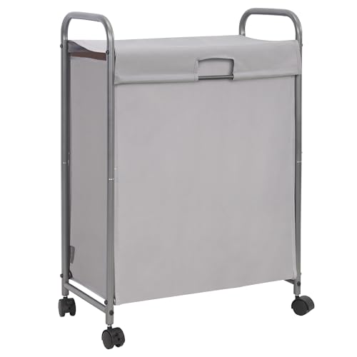 STORAGE MANIAC Panier à linge fin avec couvercle, 85 L, trieur à linge avec roulettes, panier à linge étroit, panier à linge sale à 2 charges, organiseur...