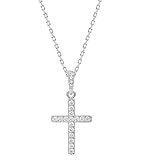 PAVOI 14K Gold Plated CZ Cross Necklace for Women | Elegant Layered Cross Pendant | Gold Necklaces for Women (White Gold)