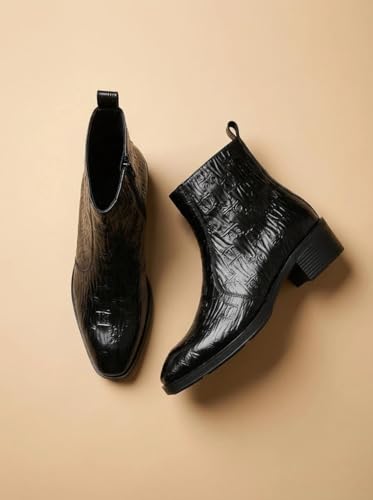 Image of Big Fox Men's Croc-Texture Cuban Boots | Premium Ankle-Length Fashion Boots | Stylish, Durable & Comfortable