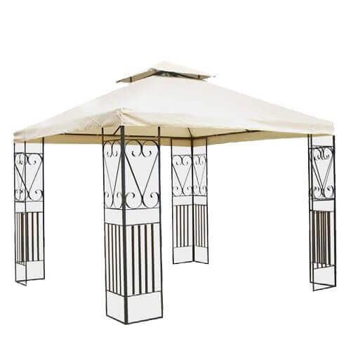 MilaniHome.it - Gazebo 3x3 in Metallo con Pareti Decorate Ferro Nero con Telo Beige per Esterno E Giardinodi coloreAntracite