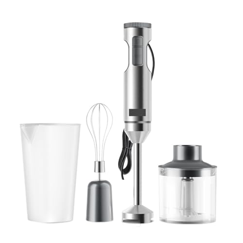 ERETYRET Batidora De Mano 4 En 1 1000 W, Potente Varilla Acero Inoxidable, Vaso Mezclador 700 Ml, Procesador 500, Batidor Gran Potencia Y Control Preciso(R-PHB8001)