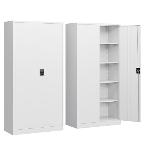 Image of Yizosh Metal Garage Storage Cabinet with Lock, 72 inch Locking Tool Cabinet with 2 Doors and 4 Shelves, Tall Steel Cabinet for Garage, Heavy Duty File Cabinet for Office, School (White)