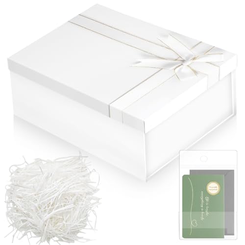 Boîte Cadeau Vide Boîtes Cadeaux Boite Pliable 29x21x10,5cm avec Bowknot Couvercle pour Anniversaire Mariage Valentin Thanksgiving Noël Pâques Halloween Emballage(Blanc)