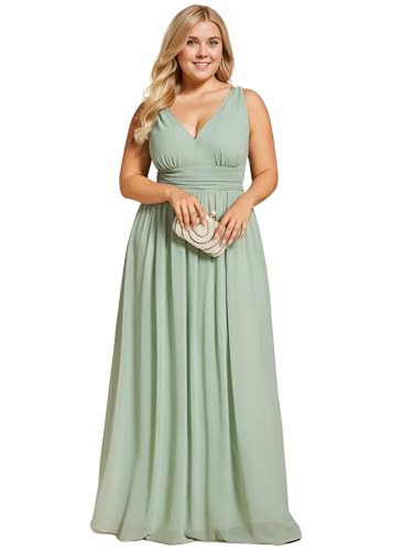 Image of Ever-Pretty V Neck Sleeveless Pleated Chiffon Maxi Plus Size Formal Dress for Women Bridesmaid Dresses 09016-DA