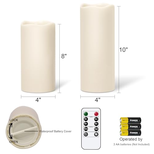 Image of GenSwin Outdoor Candles with Remote Timer for Lanterns, 2 Pack IP65 Waterproof Flameless Candles Battery Operated, LED Pillar Candles for Indoor Outdoor Lanterns, Long-Lasting(4 inch x 10 inch&4 inchx8 inch)