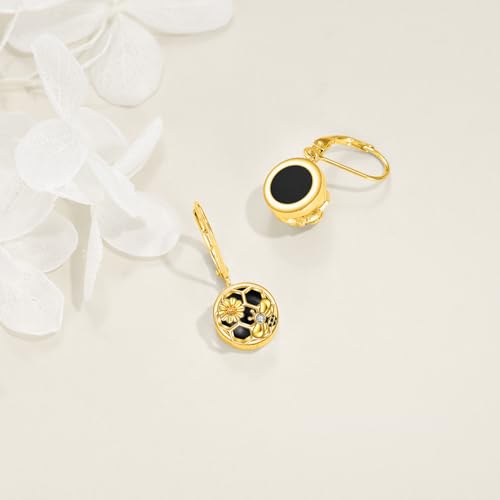 Image of LUHE Bee Earrings for Women 925 Sterling Silver Bumble Earrings with Honeycomb Honeybee Jewelry Dangle Gifts for Women