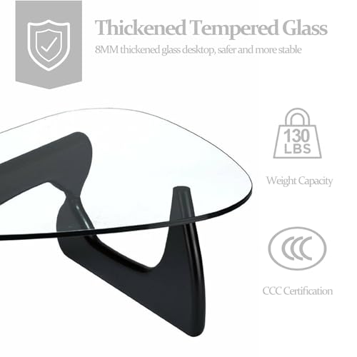 Modern Glass Coffee Table for Living Room, 35.4in Mid Century Coffee Table, Small Coffee Tables, Suitable for Bedroom Living Room Reception Office Tables, Black Transparent