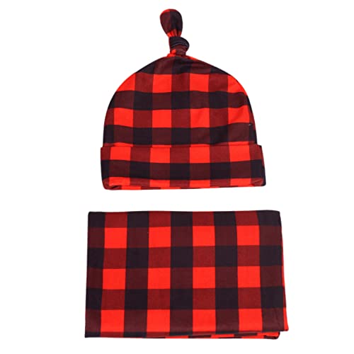 Image of ZOONAI Red and Black Plaid Swaddle Blanket Baby Newborn Receiving Blanket Infant Sleeping Cloth Wrap with Hat (Red Black)