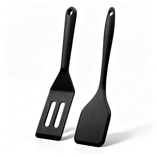 Small Silicone Spatula Set 2 Pack, Heat Resistant Mini Spatula for Non Stick Frying Pan, Flexible Thin Cooking Spatulas for Baking, Cookie & Brownie