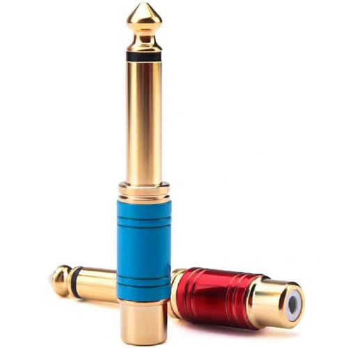 RUNCCI-YUN 2 Adaptadores de Audio, 6.35mm a RCA, Hembra a Macho, Rojo y Azul