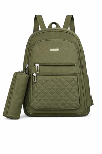 Mochila Feminina Escolar com Estojo Reforçada Trabalho Faculdade Juvenil Impermeável (Verde)