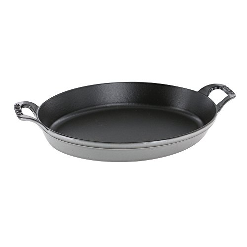 STAUB Graphite Grey 14.5" x 11.2" Oval Cast Iron Baking Dish, Made in France