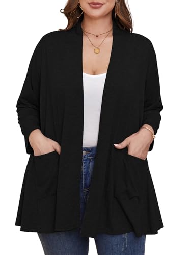 BELAROI Women Cardigan Casual Lightweight Plus Size Cardigan 3/4 Sleeve Open Front Soft Light Cardigan Drape Duster
