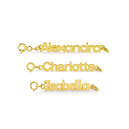 MIONZA 14K Solid Gold or Gold Plated Personalized Name Tag – Custom Removable Charm for Necklace, Bracelet or Extender – Jewelry Gift for Her