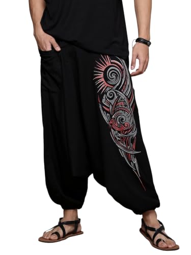 Image of The Veshti Company Printed Harem Pants for Men's Cotton Hippie Style Baggy Boho Yoga Pajama Pant with Pocket