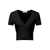 VETIOR-Womens-Deep-V-Neck-Short-Sleeve-Unique-Slim-Fit-Cross-Wrap-Shirts-Crop-Tops VETIOR Going Out Tops Wrap Short Sleeve Sexy Crop Tops for Women Summer Tops for Women 2022 Black Crop Top V Neck M Black