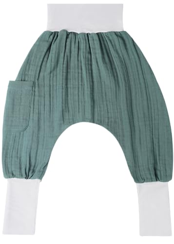 Mababu Baby Pumphose im Salvar-Stil 100% GOTS Bio-Musselin Extra Weite Haremshose mit elastischen Bündchen für maximale Bewegungsfreiheit Luftige Pluderhose für aktive Kleinkinder