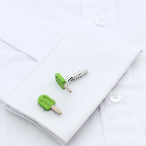 Mancuernillas verde en forma de paleta para hombre con caja de regalo miniatura 3