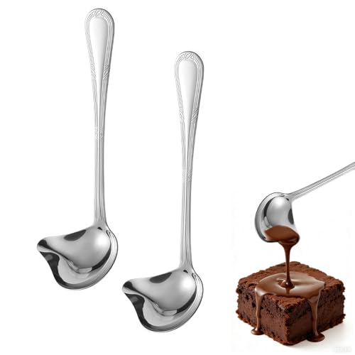 KLINNA - Set di 2 cucchiai per salsa in acciaio inox, con beccuccio, in materiale antiruggine, ideali per zuppe e salse per arrosti, set professionale, perfetto per riunioni di famiglia e cucina