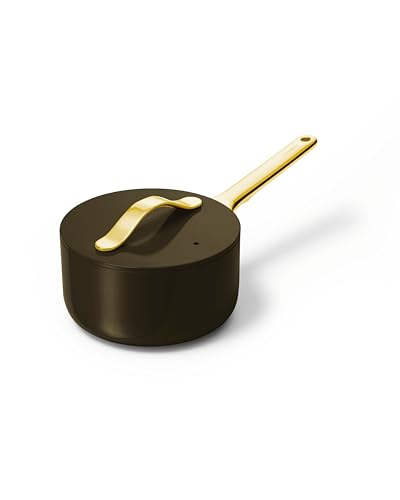 Caraway Nonstick Ceramic Sauce Pan with Lid (1.75 qt) - Non Toxic, PTFE & PFOA Free - Oven Safe & Compatible with All Stovetops (Gas, Electric & Induction) - Black