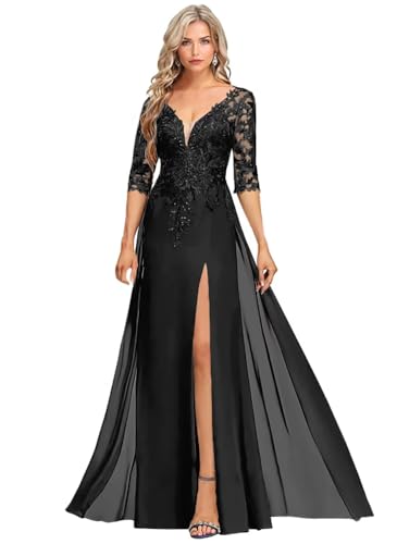 Sequins Chiffon Mother of The Bride Dresses for Wedding 3/4 Sleeve Mother of The Groom Dresses for Women with Split