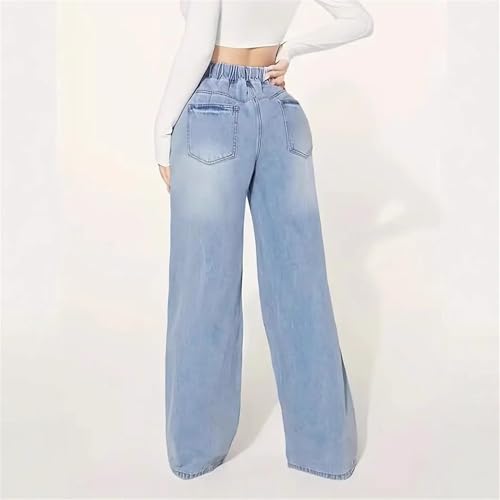 Women's Drawstring Wide Leg Jeans High Waisted Loose Fit Denim Pants4