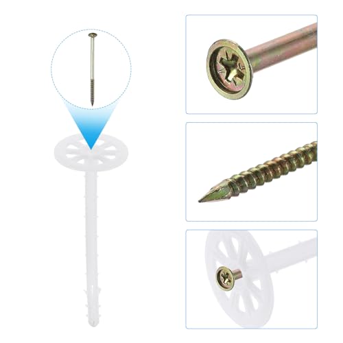 Image of PATIKIL 182mm Perforated Insulation Pins, 30 Pack Insulating Nails Wall Plug Plastic Expansion Bolt for Fixing Foam Boards to Masonry Wall or Ceiling