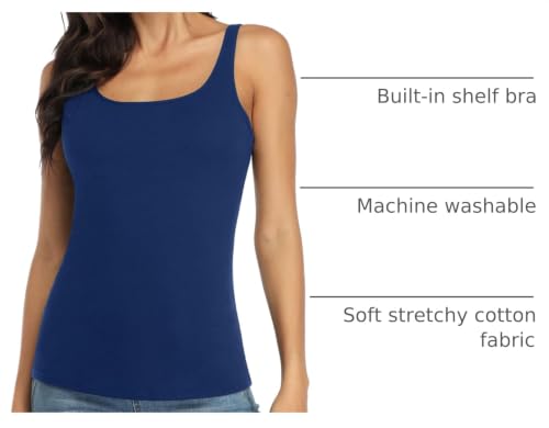 Image of V FOR CITY Women's Cotton Tank Top with Unpadded Shelf Bra Adjustable Wide Strap Camisole Summer Basic Udershirts