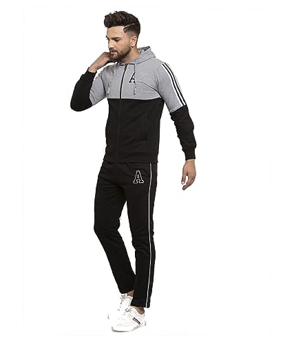 Image of WILD WEST Mens Winter Tracksuit Warm Cotton Fleece Navy Grey & Black Colour Zipper Set (CC)
