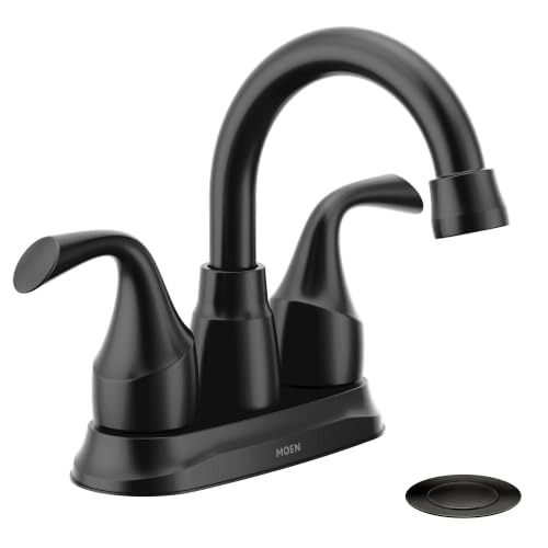 Moen Idora Matte Black Two-Handle Centerset Bathroom Sink Faucet with Drain Assembly, 84115BL