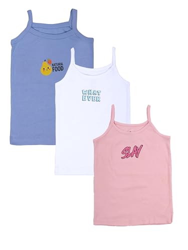 Image of KiddoPanti Girls 100% Cotton Printed Camisoles Tank Top Slips Pack of 3