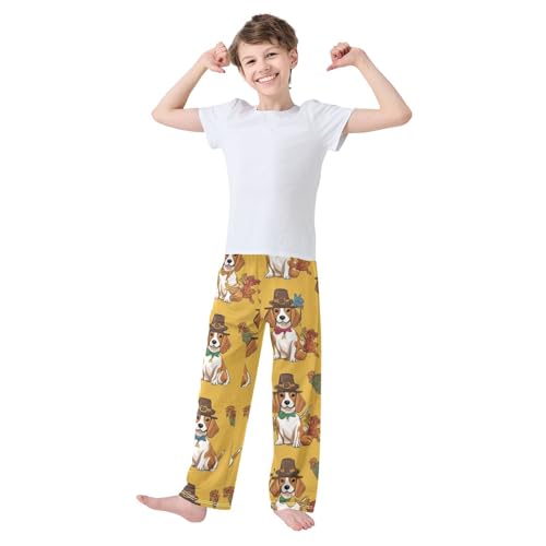 ZZXXB Beagle Thanksgiving Day Boys Long Pants Soft Trousers Elastic Waist Kids Lounge Bottoms with Pockets S-XL3