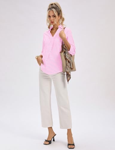 Image of LOMON 3 /4 Length Sleeve Womens Tops Dressy V Neck Collared Shirts Trendy Business Casual Work Blouses Vacation Outfits 2026