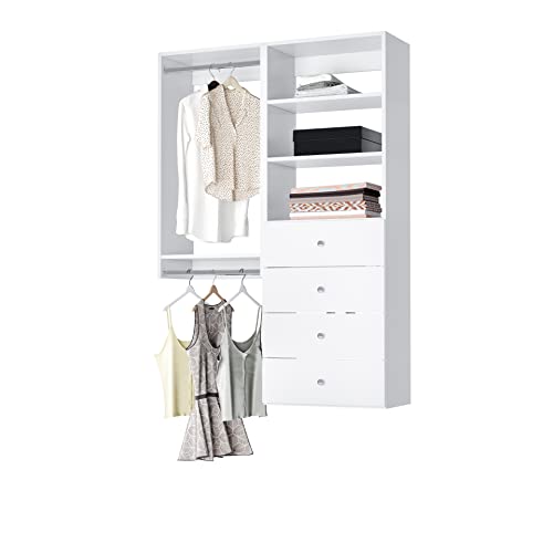 Modular Closet System - Hanging Closet Organizer With Drawers For Clothes - A Clothes Organizer For Complete Closet Organization And Closet Storage, 48In - 63In (63" Wide, White) #TOP2