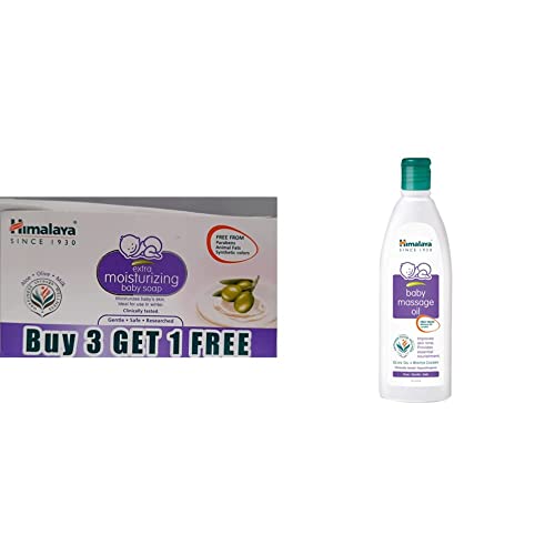 Image of Himalaya Extra Moisturizing Baby Soap (75g, Buy 3 Get 1 Free) & Himalaya Baby Massage Oil (200ml)