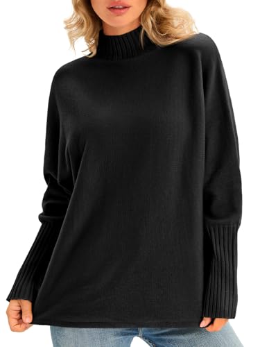 Cicy Bell Womens Mock Neck Sweaters Batwing Long Sleeve Chunky Knit Pullover Oversized Fall Casual Trendy Sweater Tops
