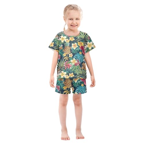 ALAZA Pineapple Capybara Palm Leaf Pajamas Short Sleeve 2 Piece Sleepwear Top and Bottom Pajama Set Unisex3