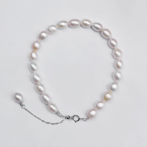 Freshwater Pearl Bracelet for Women AAA+ Quality- Exquisite and Elegant 6-8 mm White Beads Silver Pearl BraceletS925 Silver Adjustable Buckle Ladies' Holiday Gifts4