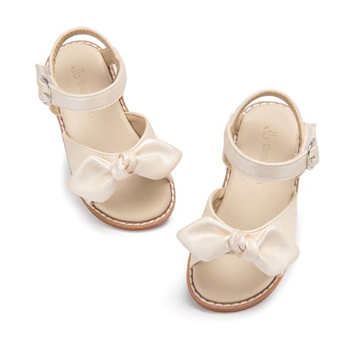 Image of THEE BRON Toddler Girls Sandals Wedding Flower Girl Dress Shoes Open Toe Flats