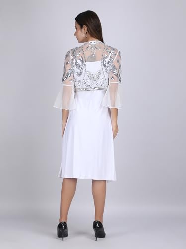 Image of Women net Sequins Embroidered Shrug with Flared Sleeves