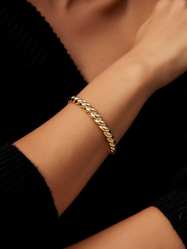 Image of Charm-In Gold Chunky Cuff Bangle Bracelet for Women - 14K Gold Plated Minimalist Lightweight Jewelry Gift