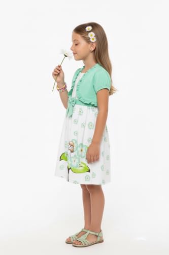 Image of ToBeInStyle Girls Two Piece Short Sleeve Dress and Matching Bolero Crop Cardigan Assorted Prints Cotton Blend Summer Outfit