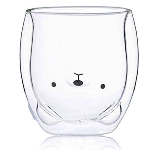 Hwagui - Cute Cup Double Wall Glass Mug, Glass Espresso Cup, Coffee Cup, Tea Cup, Perfect Birthday And Holiday Gift, Bear Cup 250ml/8.4oz