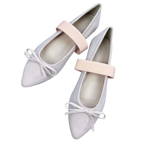 TN TANGNEST Women's Ballets Flats Pointy Toe Elastic Strap Bowtie Mary Janes Flat Shoes Wedding Dress Bowknot
