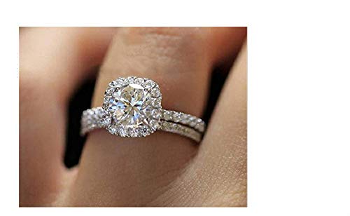Fashion Ring Square Cut AAA Cubic Zirconia Engagement Ring 925 Sterling Silver Engagement Wedding Ring Female Ring Promise Ring Double Row CZ Eternity Ring Size 5-11 (11)