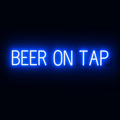 Image of SpellBrite LED Neon BEER ON TAP Sign for Business - Blue, 39 inch x 6 inch | Ultra-Bright Click-Together Signage for Bars & Restaurants, with Visibility from 500 ft - 8 Animations, 6 Brightness Levels