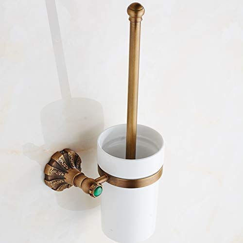 Brosse WC en laiton antique chic et son support vintage pour toilettes élégantes