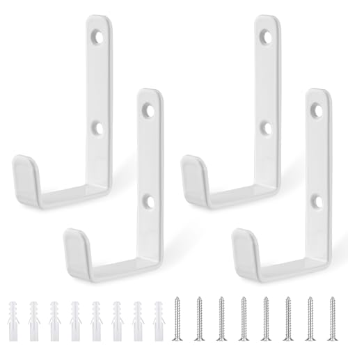HonQiShiMY 4 Stk J Form Garage Haken, Weiß Universalhaken zum Schrauben, Mantelhaken, Garderobenhaken Schwerlast, Schwerlast Haken, Garages Aufbewahrungshaken für Fahrradhalterung