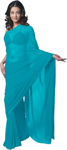 Women's Bollywood Chiffon Plain Sari Festival Uniform Saree Wrap Fabric Unstitched Blouse Piece Party Wear